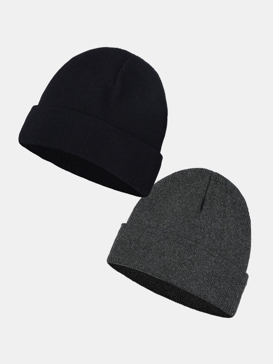 2 Pieces Solid Color Warm Knit Beanie Hat - Naturzy