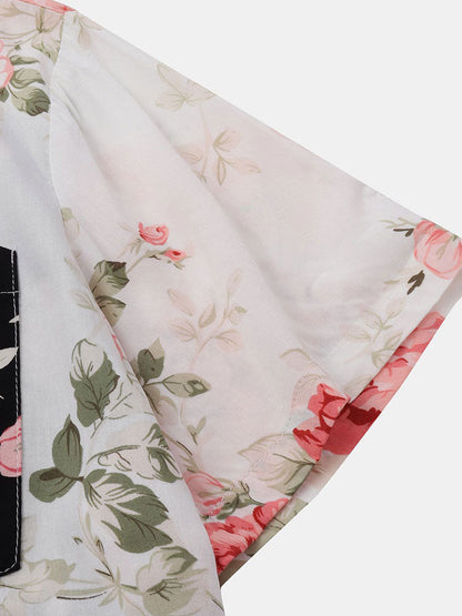 Two Tone Floral Print Shirt - Naturzy