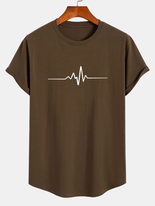 Heartbeat Flatline Print Cotton Arc Hem T-Shirt - Naturzy