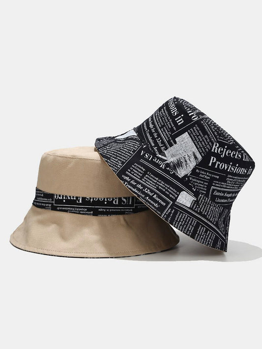 Newspaper Print Double Side Reversible Bucket Hat - Naturzy