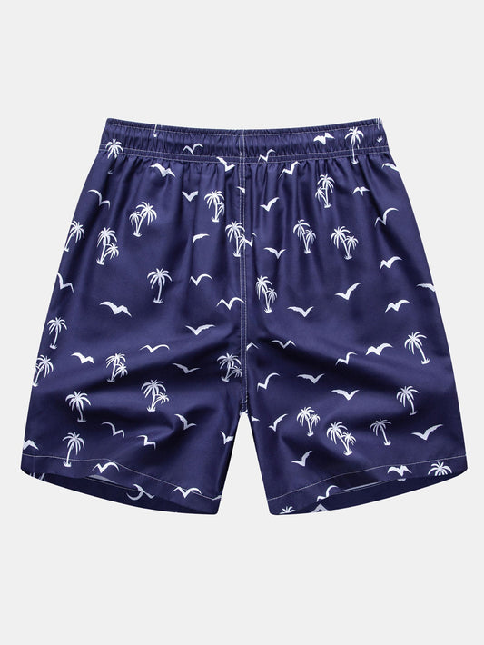 Palm Tree Seagull Print Swim Shorts - Naturzy