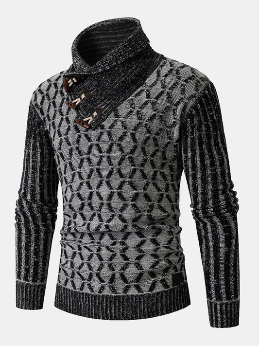Jacquard Horn Button Turtleneck Sweater - Naturzy