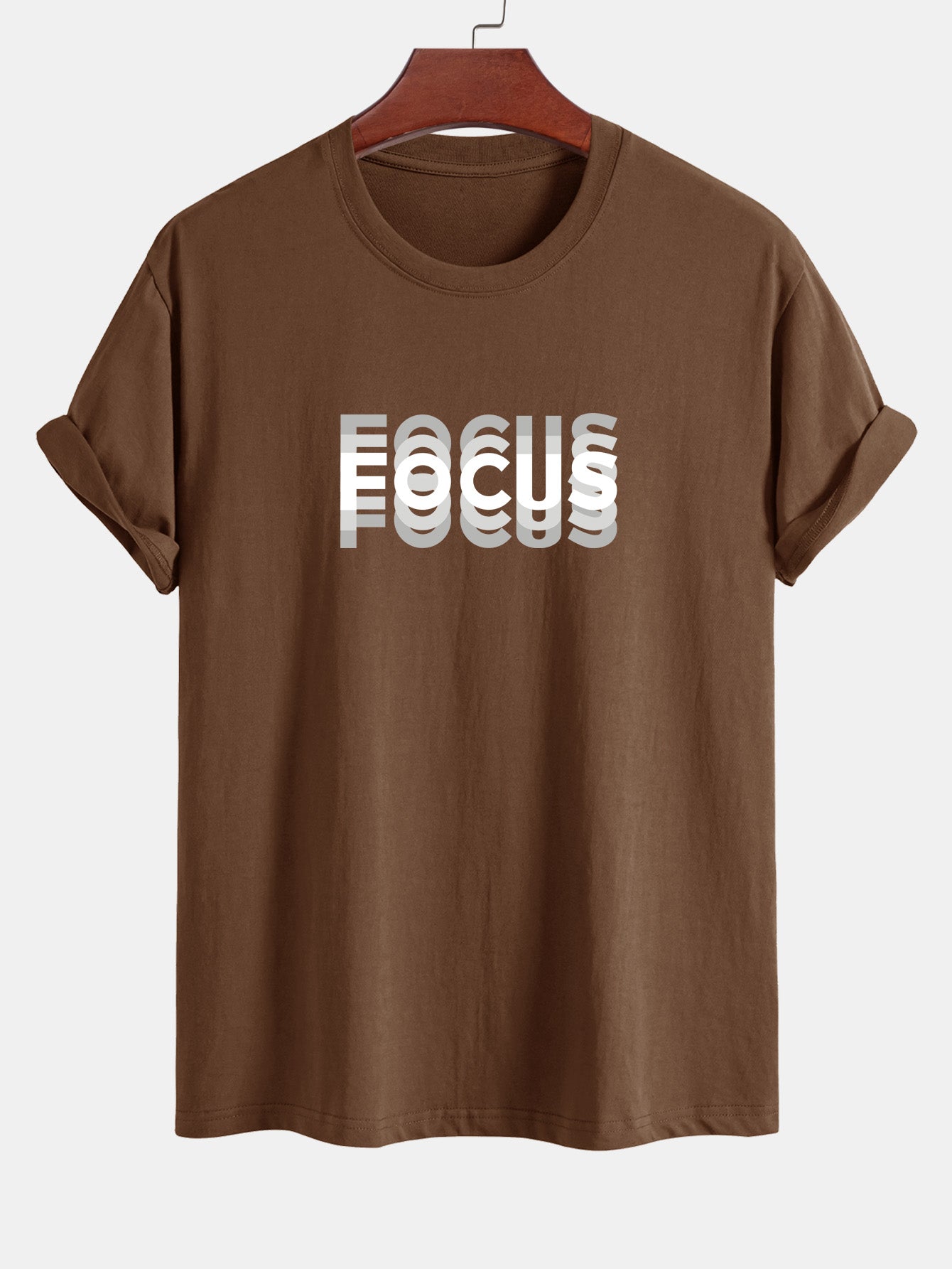Regular Fit Focus Slogan Print Cotton T-Shirt - Naturzy