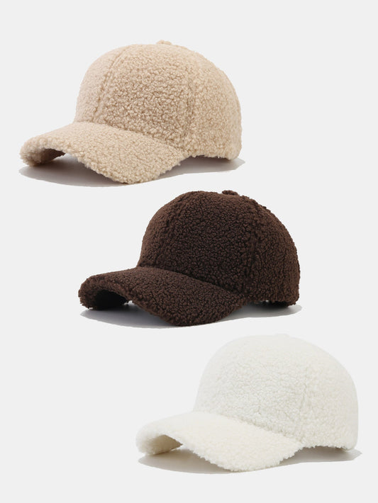 3 Pieces Solid Color Plush Warm Baseball Cap - Naturzy