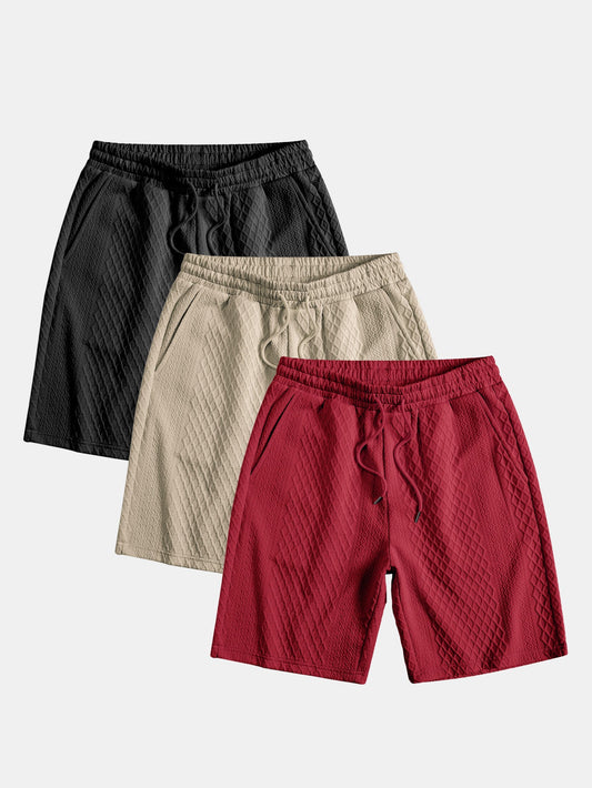 3 Pieces Diamond Geometric Jacquard Drawstring Shorts - Naturzy