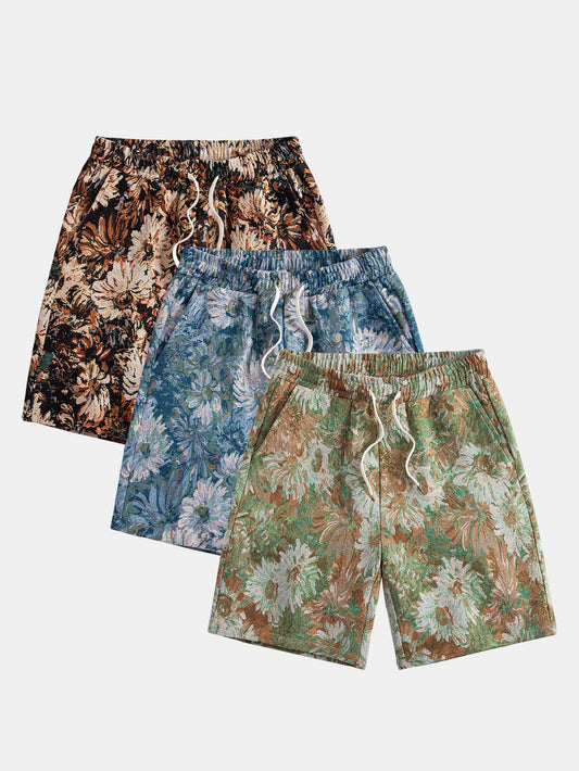 3 Pieces Painted Floral Jacquard Shorts - Naturzy