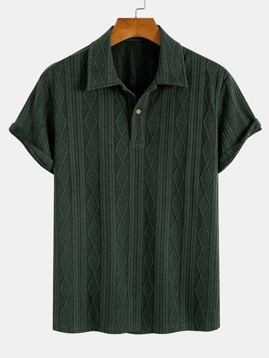 Knitted Geometric Rhombus Jacquard Polo - Naturzy