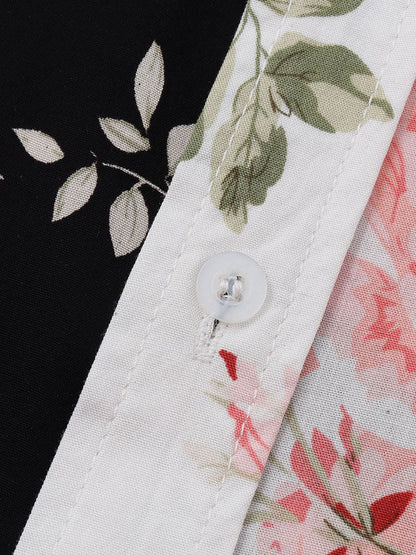 Two Tone Floral Print Shirt - Naturzy