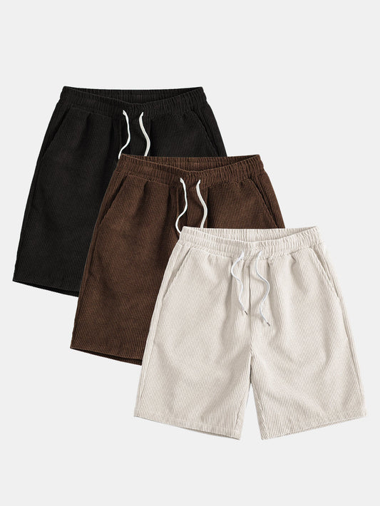 3 Pieces Drawstring Corduroy Shorts - Naturzy