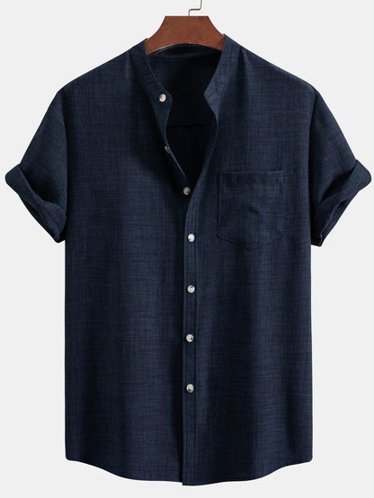 Short Sleeve Stand Collar Shirt - Naturzy