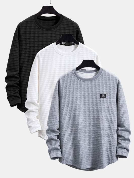 3 Pieces Long Sleeve Waffle Arc Hem T-Shirts - Naturzy