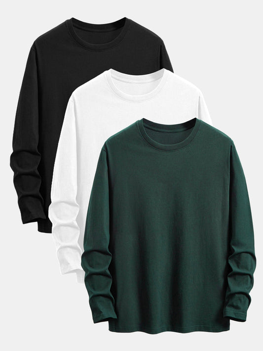 3 Pieces Basic Long Sleeve Cotton T-Shirts - Naturzy