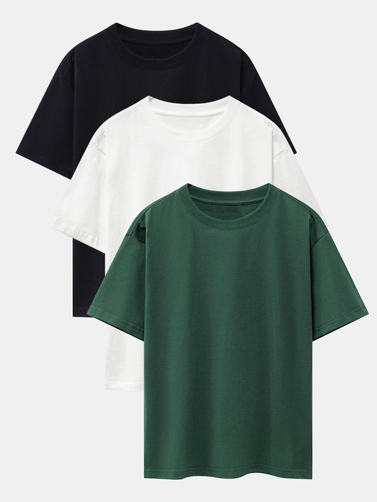 3 Pieces Basic Heavy Weight Drop Shoulder Oversize T-Shirts - Naturzy