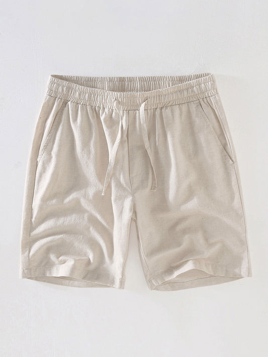 Linen Cotton Blend Drawstring Shorts - Naturzy