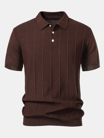 Stripe Jacquard Knit Polo Shirt - Naturzy