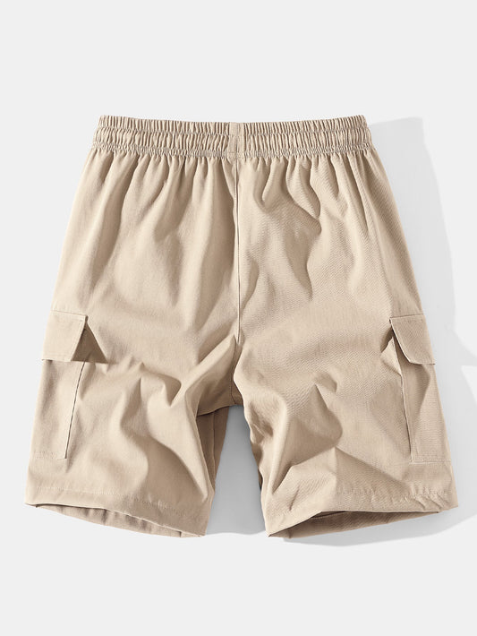 Solid Color Cargo Drawstring Shorts - Naturzy
