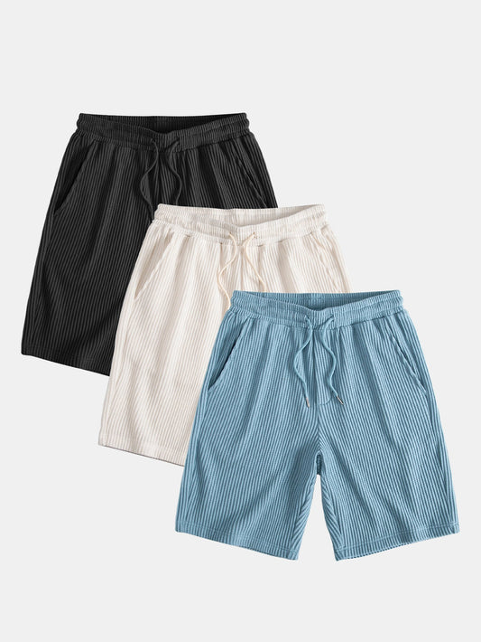3 Pieces Drawstring Knitted Waffle Shorts - Naturzy