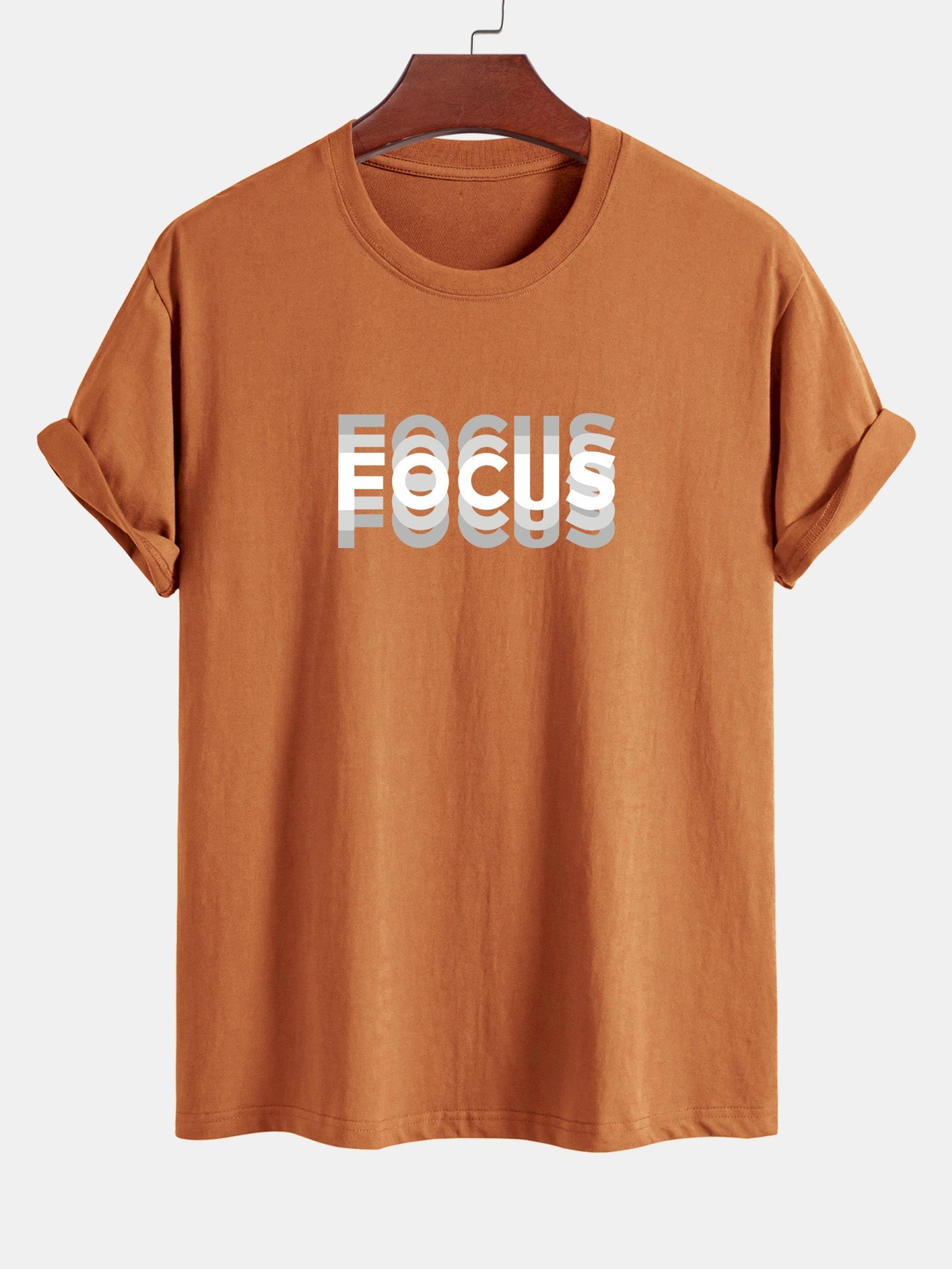 Regular Fit Focus Slogan Print Cotton T-Shirt - Naturzy
