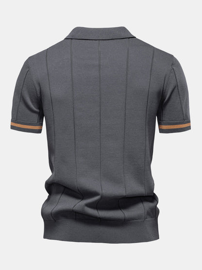 Contrast Trim Zipper Knit Polo Shirt - Naturzy
