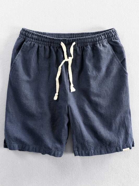 Linen Cotton Blend Drawstring Shorts - Naturzy