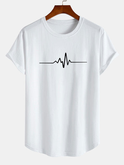 Heartbeat Flatline Print Cotton Arc Hem T-Shirt - Naturzy