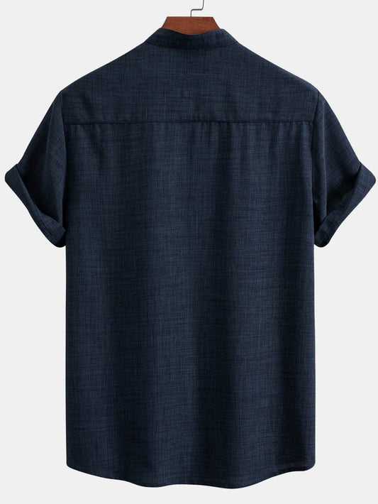 Short Sleeve Stand Collar Shirt - Naturzy