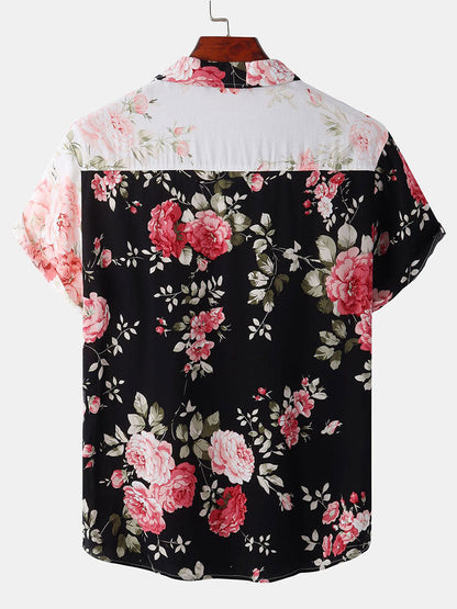 Two Tone Floral Print Shirt - Naturzy