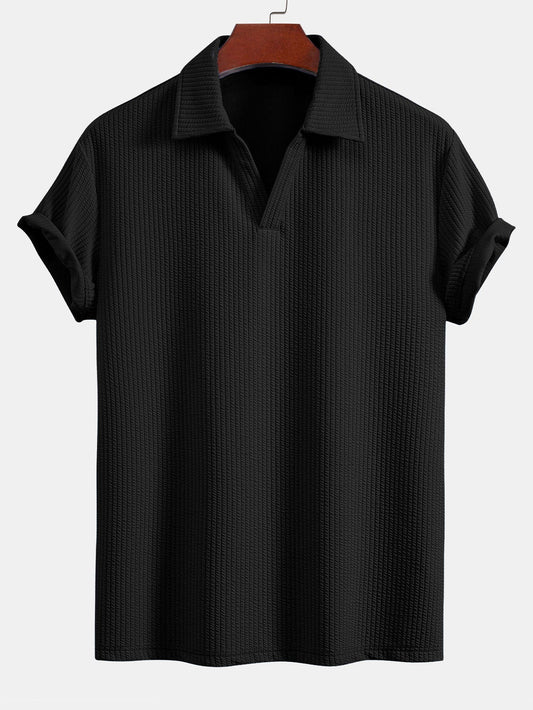 Short Sleeved V-Neck Ribbed Polo - Naturzy