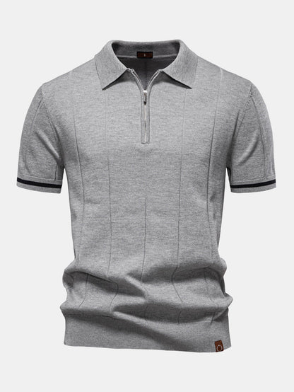 Contrast Trim Zipper Knit Polo Shirt - Naturzy