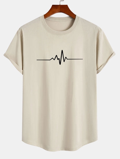 Heartbeat Flatline Print Cotton Arc Hem T-Shirt - Naturzy
