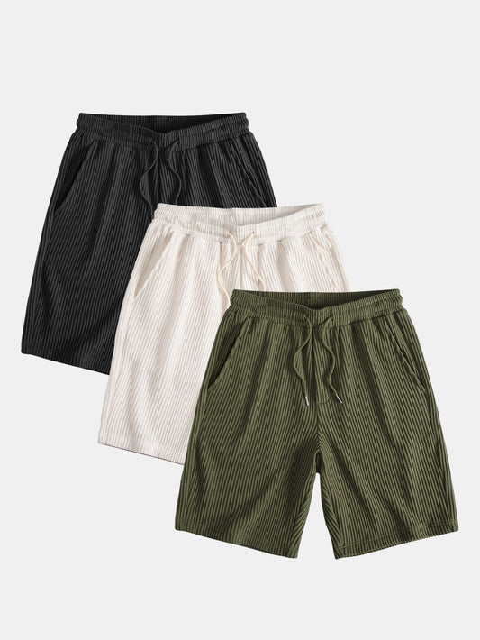 3 Pieces Drawstring Knitted Waffle Shorts - Naturzy