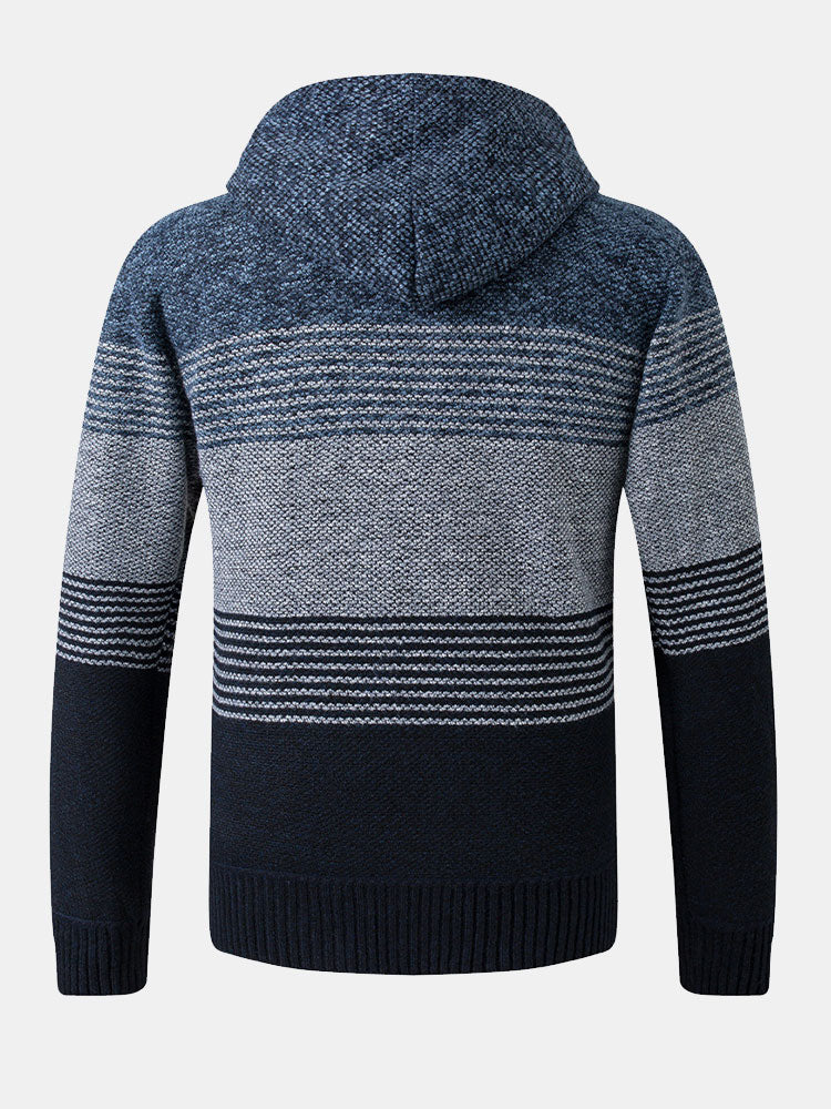 Zip Up Striped Hooded Sweater - Naturzy