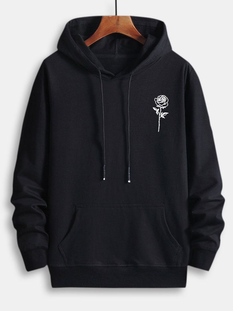 Rose Print Cotton Hoodie - Naturzy