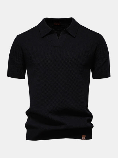 Pineapple Texture Knit V Neck Polo - Naturzy