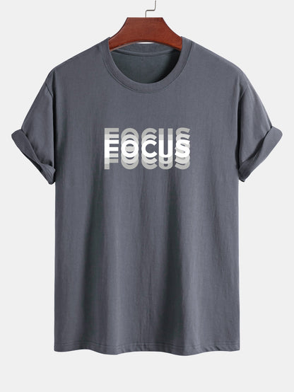 Regular Fit Focus Slogan Print Cotton T-Shirt - Naturzy