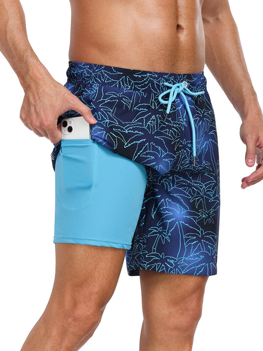 2 In 1 Palm Tree Print Swim Shorts - Naturzy