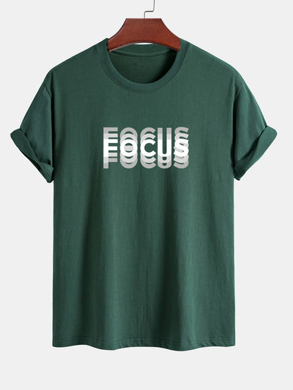 Regular Fit Focus Slogan Print Cotton T-Shirt - Naturzy