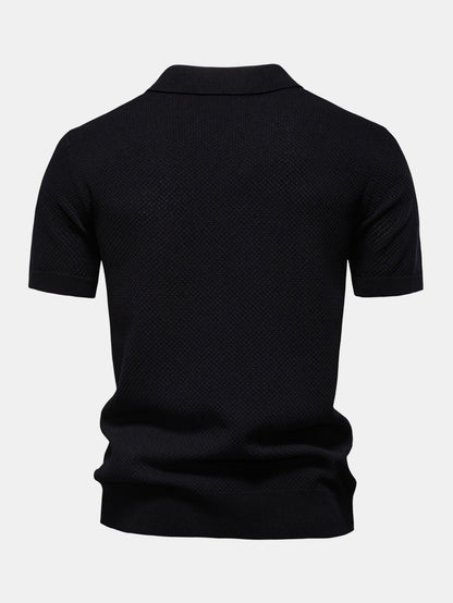 Pineapple Texture Knit V Neck Polo - Naturzy