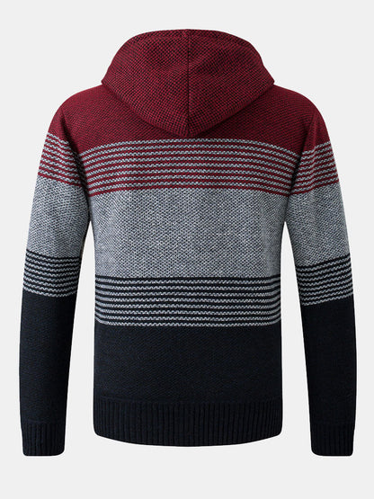 Zip Up Striped Hooded Sweater - Naturzy