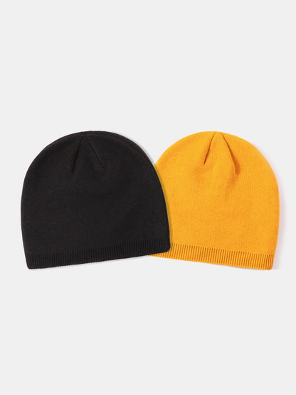 2 Pieces Solid Color Outdoor Cycling Warm Knit Beanie Hat - Naturzy