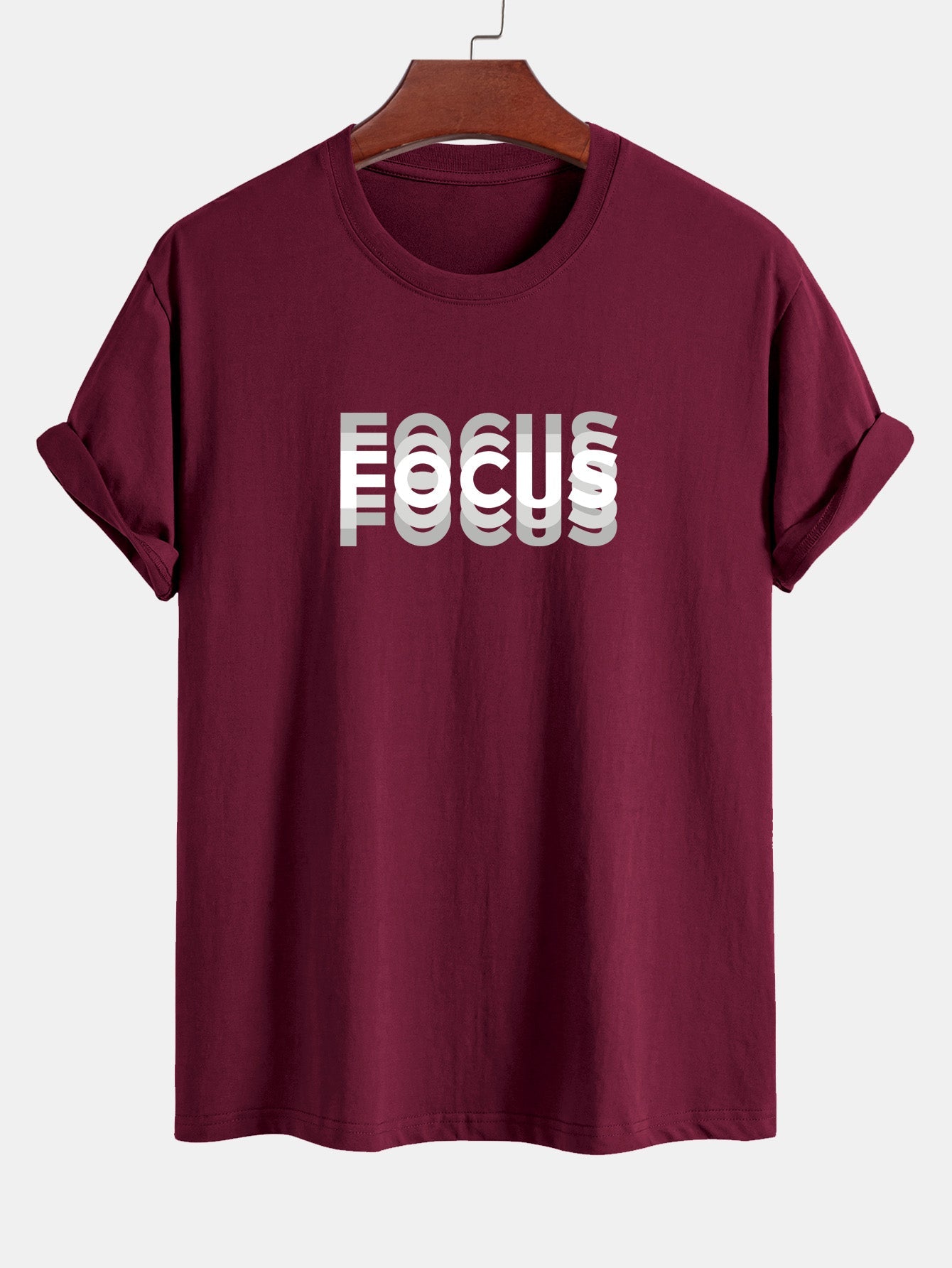 Regular Fit Focus Slogan Print Cotton T-Shirt - Naturzy