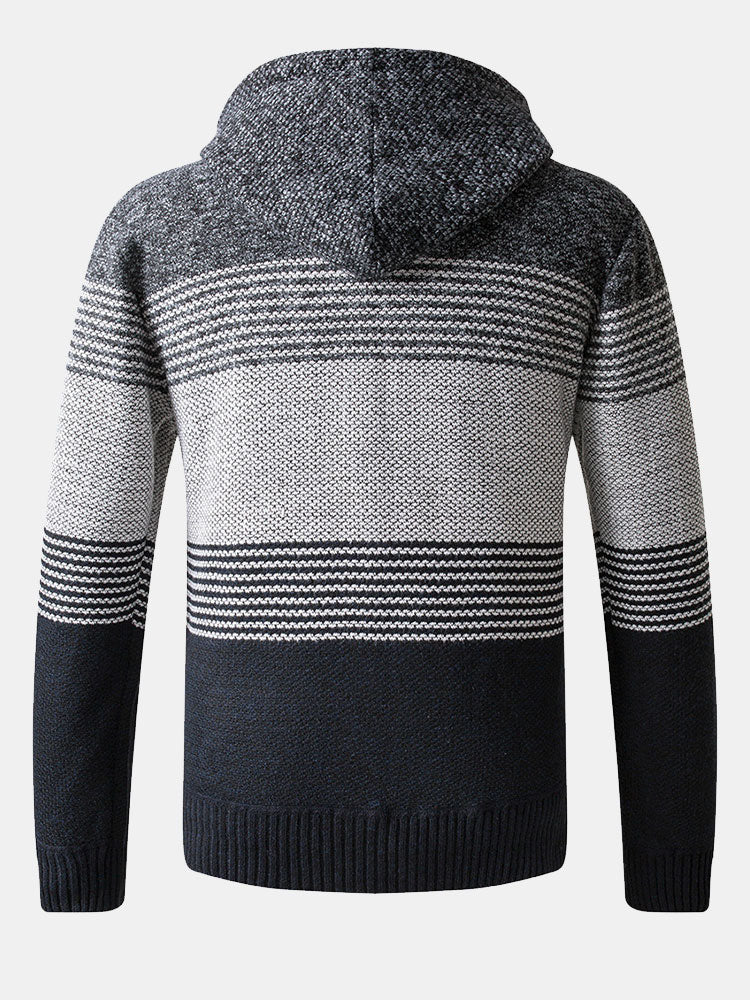 Zip Up Striped Hooded Sweater - Naturzy