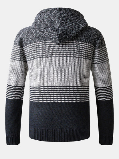Zip Up Striped Hooded Sweater - Naturzy