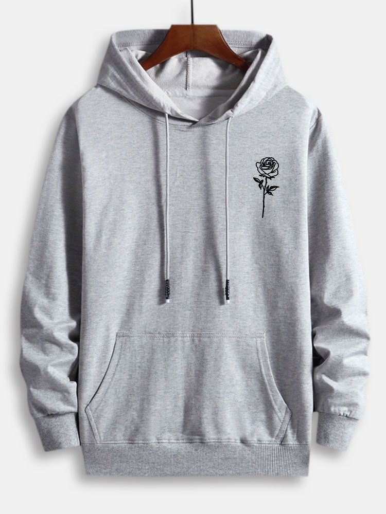 Rose Print Cotton Hoodie - Naturzy