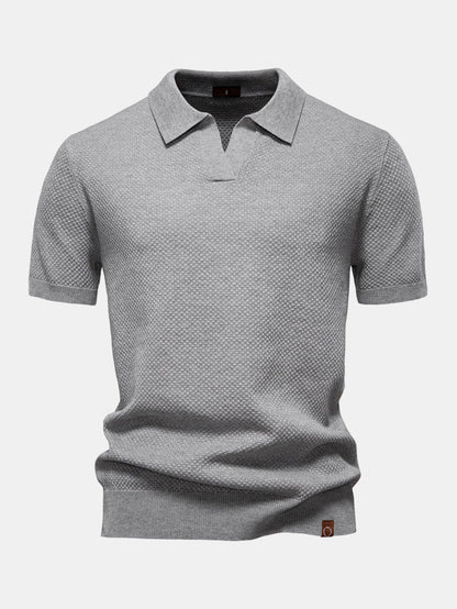 Pineapple Texture Knit V Neck Polo - Naturzy