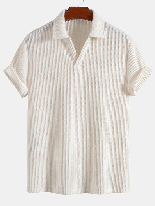 Short Sleeved Waffle V-neck Polo - Naturzy