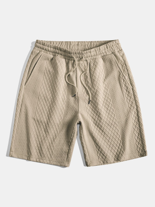 Diamond Geometric Jacquard Drawstring Shorts - Naturzy