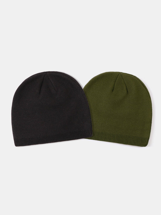 2 Pieces Solid Color Outdoor Cycling Warm Knit Beanie Hat - Naturzy
