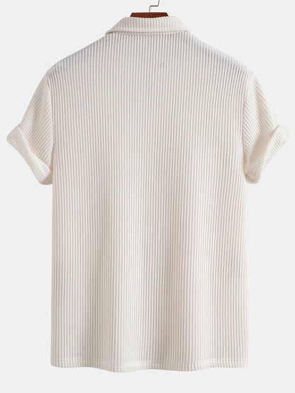 Short Sleeved Waffle V-neck Polo - Naturzy