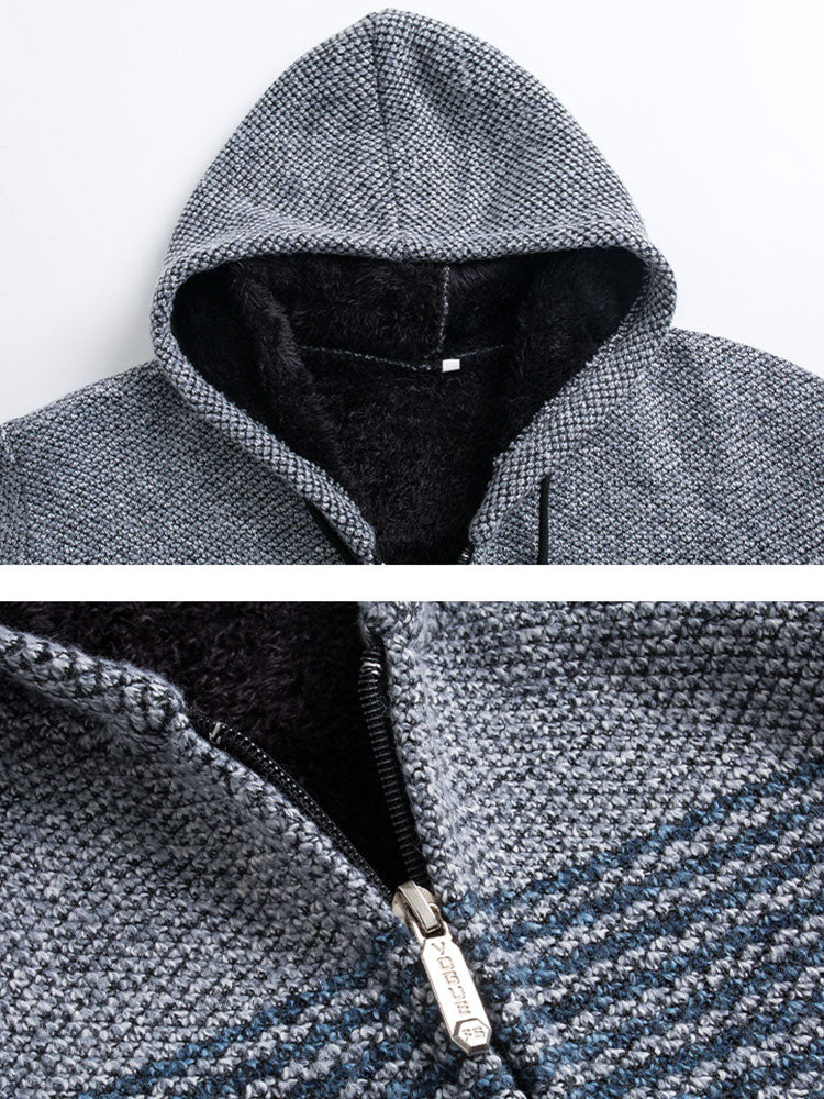Zip Up Striped Hooded Sweater - Naturzy